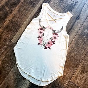 Floral Cow Skull Tank